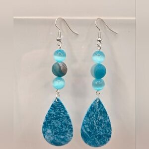 #B358- Turquoise Dangle Earrings- Agate And Selenite Jasper Beads